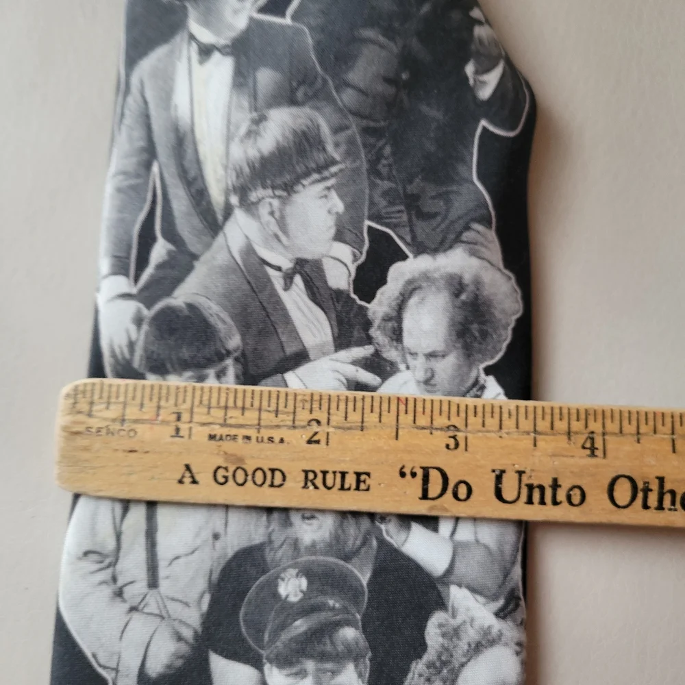 Ralph Marlin Three Stooges Necktie ~ 1994 ~ Made in USA ~ Unisex Retro Humor Fun